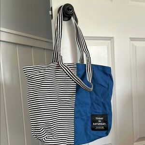 Kate Spade Saturday Blue and Black Striped Tote Bag